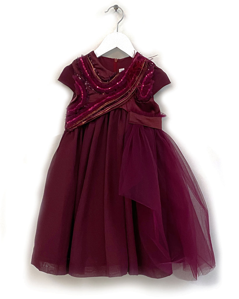 ANJA SCHWERBROCK Akina Velvet and Tulle Dress in Berry