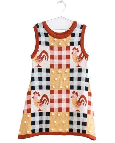 FISH & KIDS AW23 Knit Camel Dress with Embroidered Flowers and Buttons