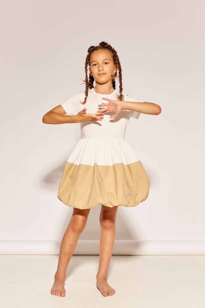 THE MIDDLE DAUGHTER SS26 "AN ENGLISH COMPLEXION" Balls In The Air Dress in Kefit and Camel