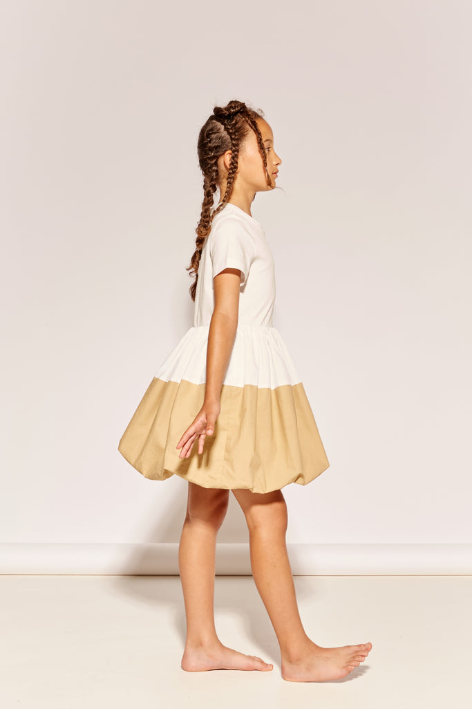 THE MIDDLE DAUGHTER SS26 "AN ENGLISH COMPLEXION" Balls In The Air Dress in Kefit and Camel