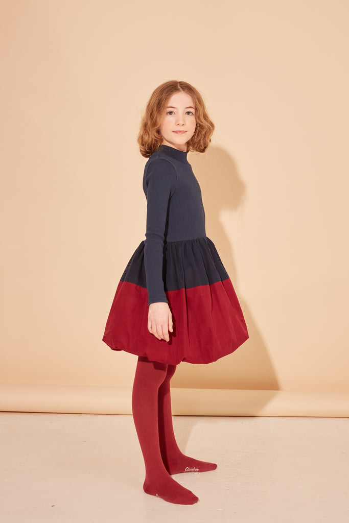 THE MIDDLE DAUGHTER FW25 BALLS IN THE AIR DRESS in NAVY & BEETROOT