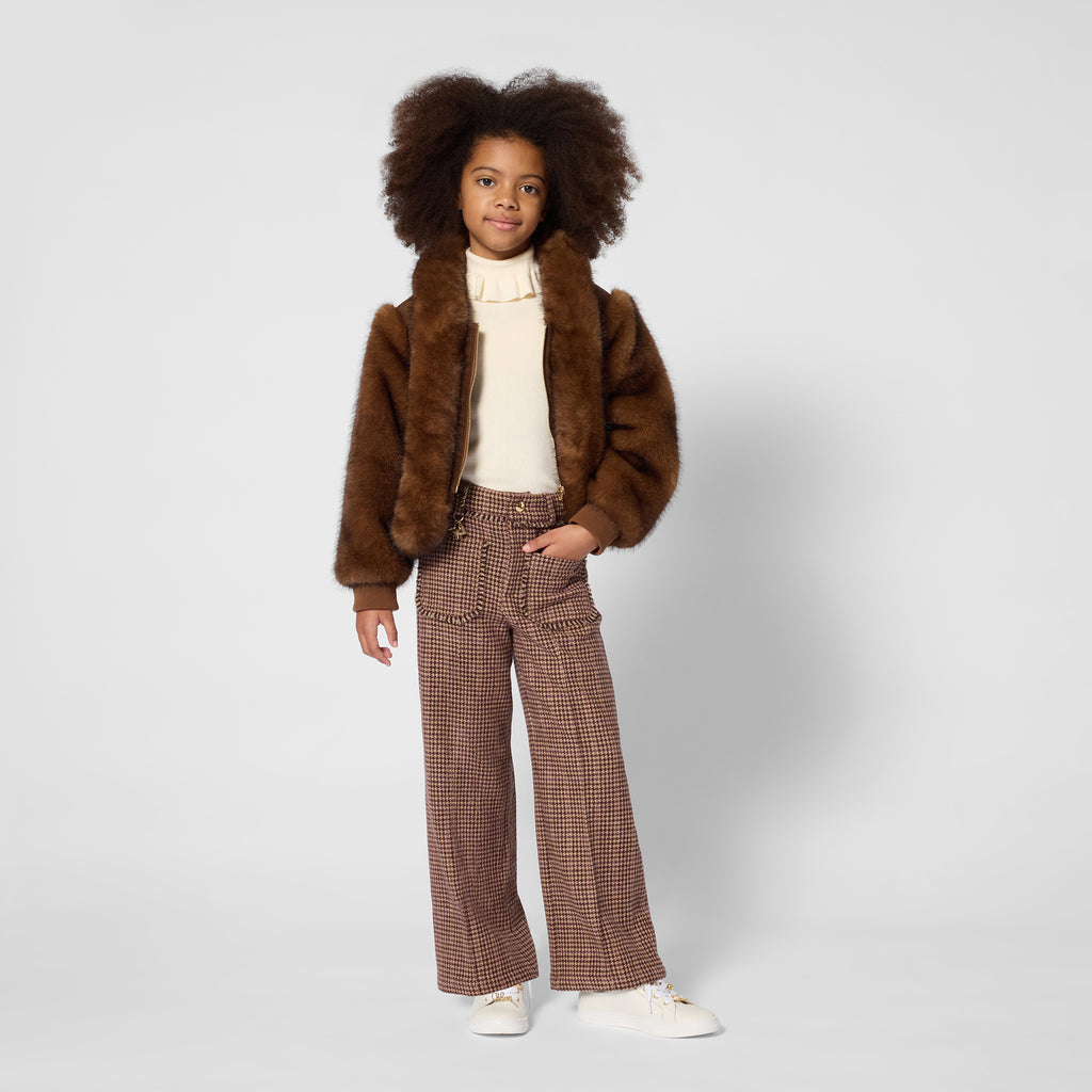 CHLOE FW26 Flared Houndstooth Wool Trousers