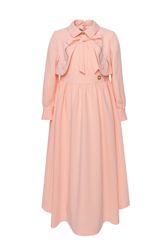 ELIE SAAB Fall Winter 2025 EMBROIDERED CREPE DRESS in SALMON