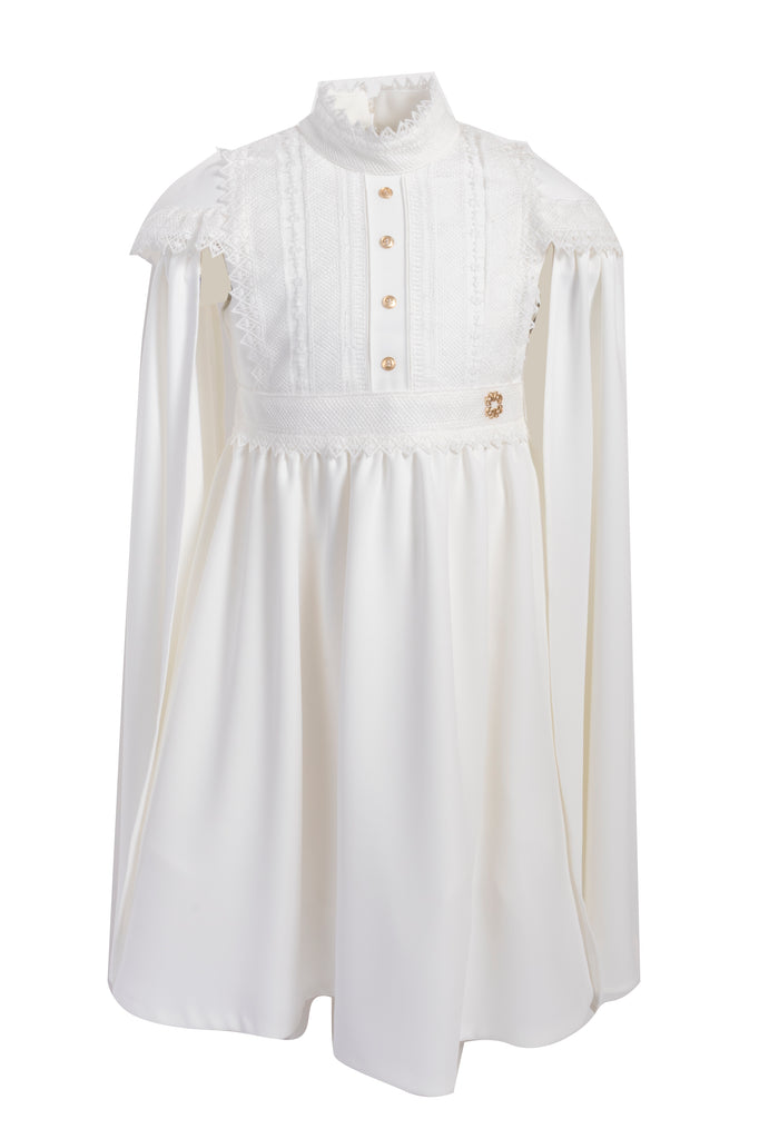 ELIE SAAB Spring Summer 2026 CREPE DRESS WITH REMOVABLE CAPE SLEEVES in CREAM