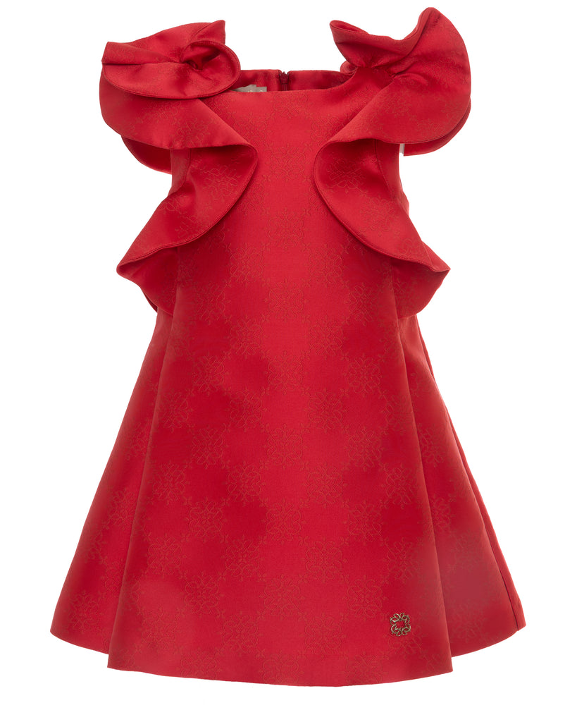 ELIE SAAB FALL 2026 Jacquard Ruffle Dress in Red