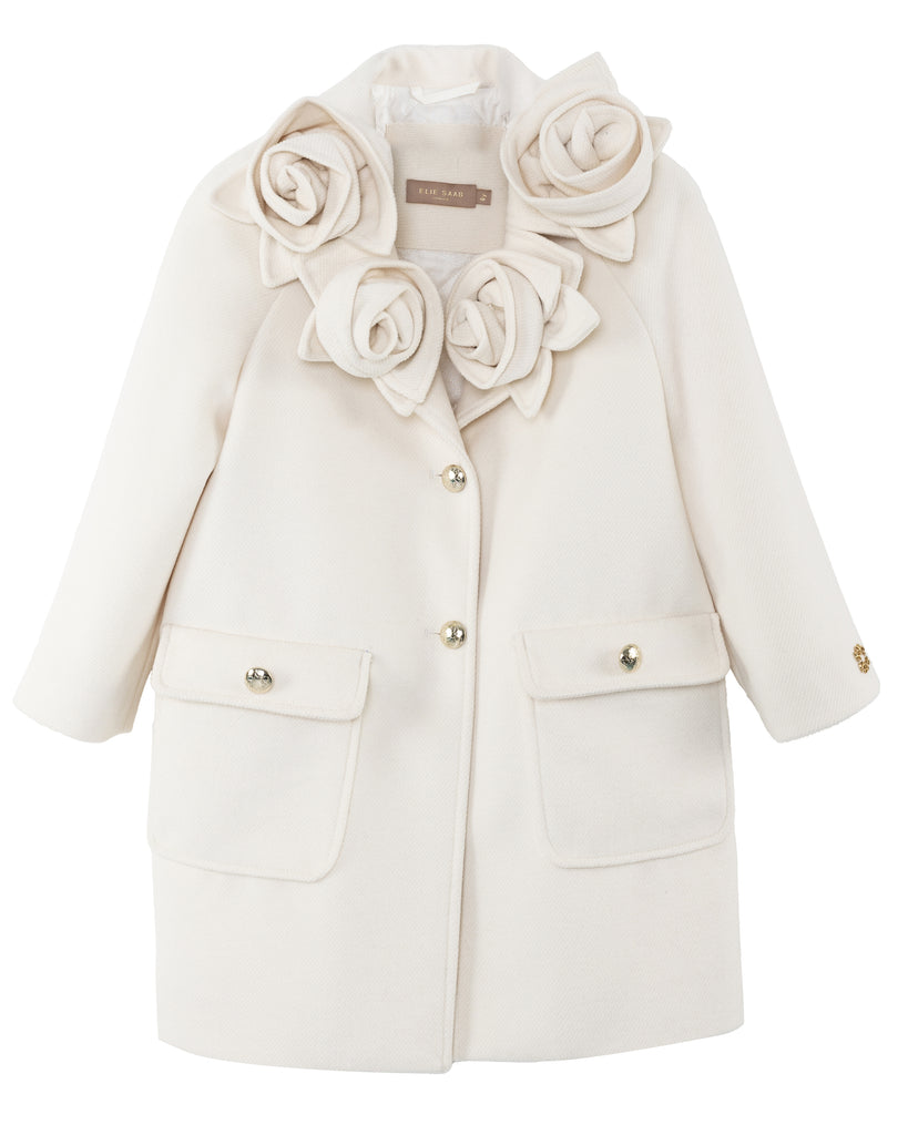 ELIE SAAB Fall Winter 2025 FLORAL-DETAIL COAT in WHITE