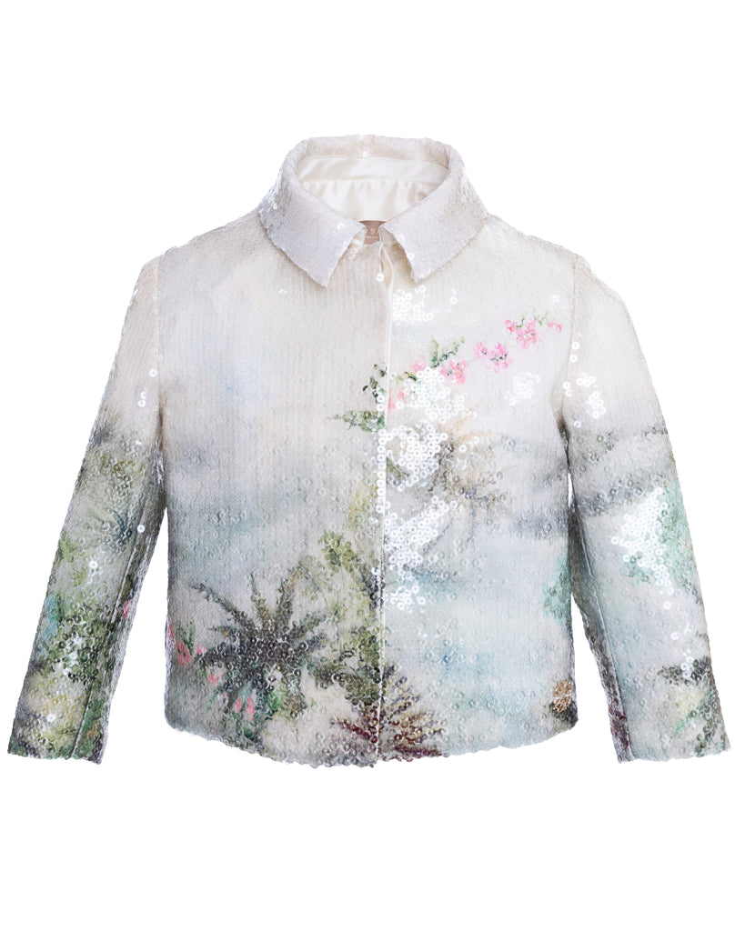 ELIE SAAB Spring Summer 2026 TROPICAL-PRINT SEQUINED SHORT JACKET