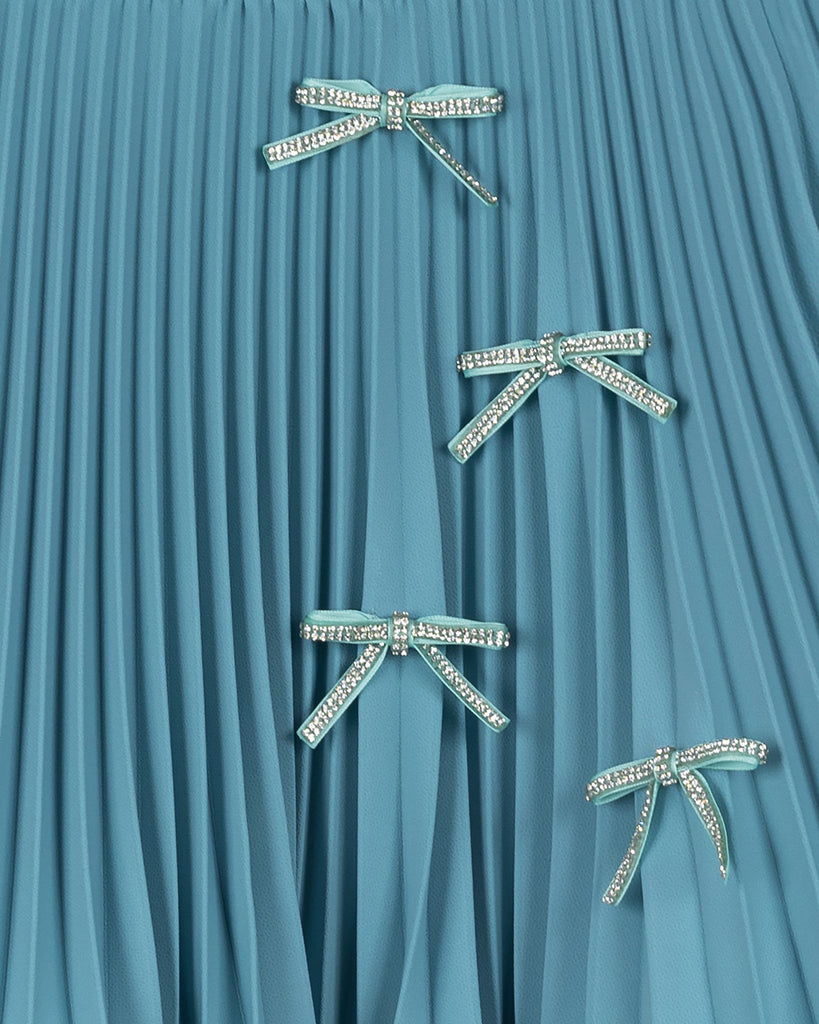 ELIE SAAB Fall Winter 2025 EMBELLISHED PLEATED SKIRT TURQUOISE