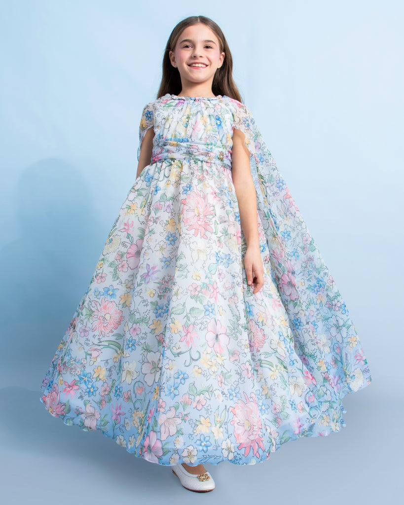 ELIE SAAB FALL 2026 Organza Flower Print Maxi Gown Dress