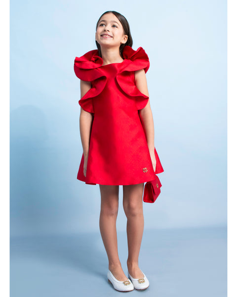 red dress elie saab FALL 2026 Jacquard Ruffle in 8y / Red Gold Label Men's Big Size:Child-4 Elie Saabs gown delivers gold quinceañera gown