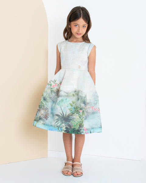 Elie Saab Girls Textured Organza Floral Dress Girls Kids 6 year Green Silk By Childrensalon