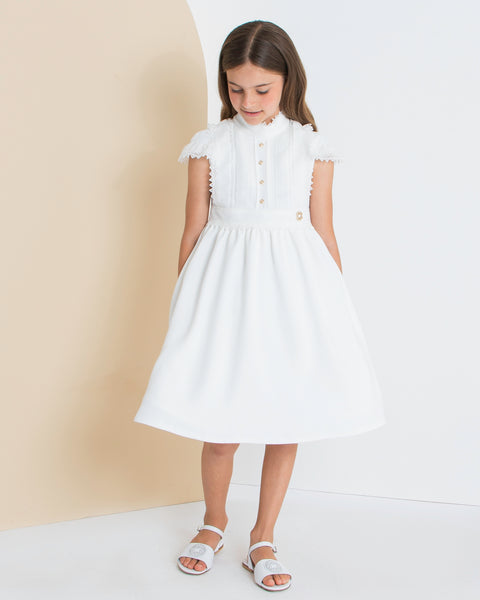 ELIE SAAB Spring Summer 2026 CREPE DRESS WITH REMOVABLE CAPE SLEEVES in CREAM 14y / CREAM ELIE SAAB Spring Summer 2026 CREPE DRESS WITH REMOVABLE CAPE SLEEVES in CREAM 14y / CREAM