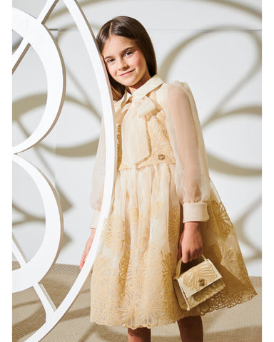 MiMiSol SS25 Floral Jacquard Dress in Light Blue