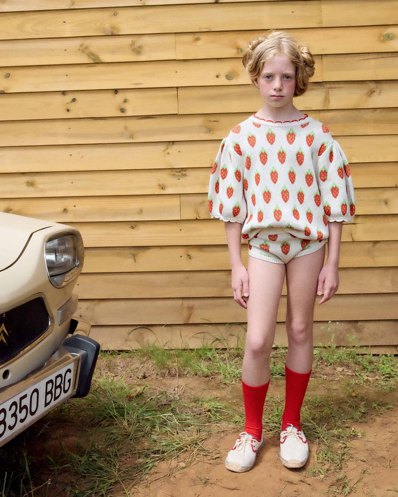 FISH & KIDS SS25 STRAWBERRY KNITTED PULLOVER TOP