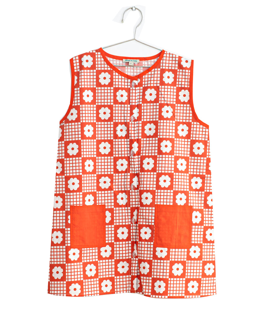 FISH & KIDS FALL 2026 RED FLOWERS PINAFORE RETRO DRESS