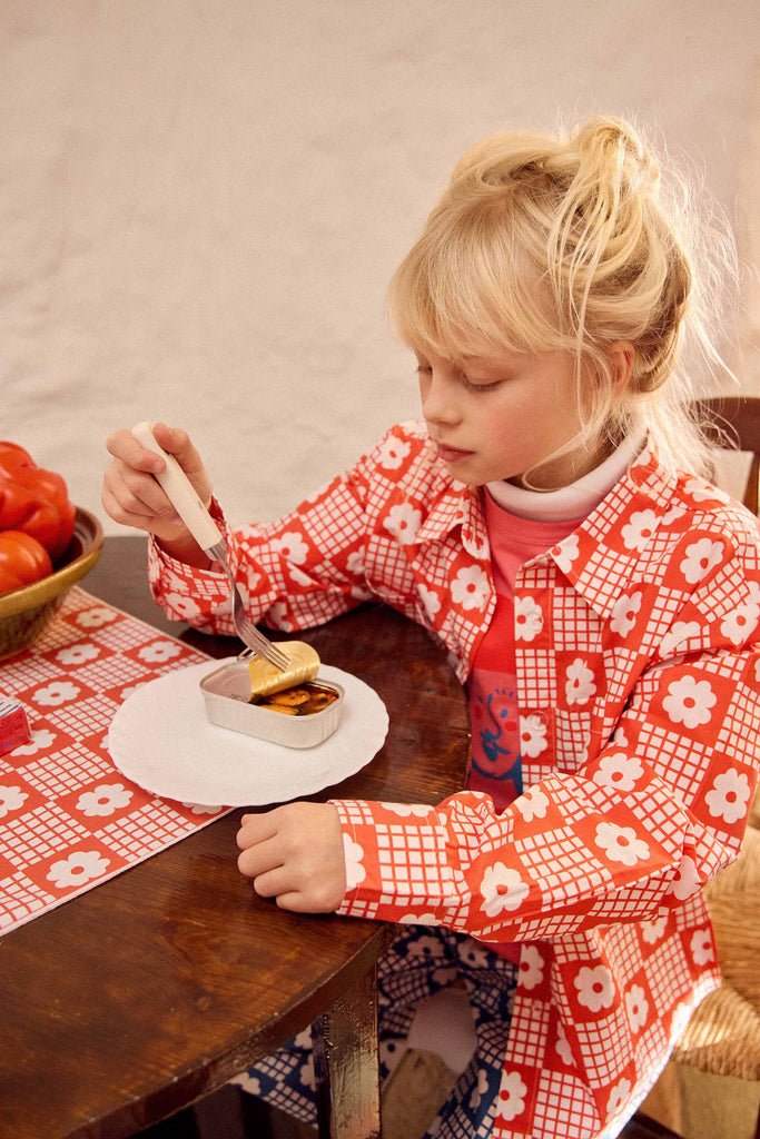 FISH & KIDS FALL 2026 RED FLOWERS RETRO SHIRT