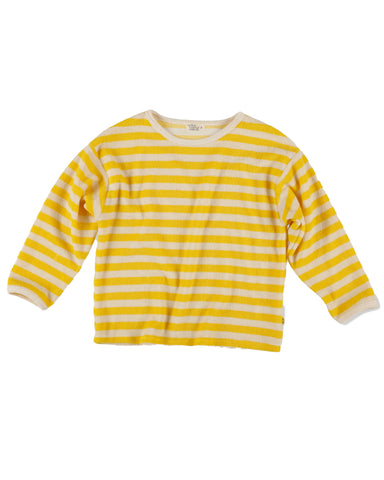 MY LITTLE COZMO "Les Tresors Marines" Organic Toweling Terry Stripes T-Shirt in Yellow