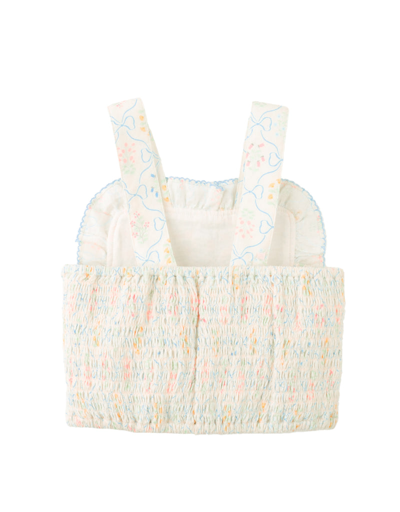GINGERSNAPS SS26 Martina Trellis Print Smocked Top with Wide Straps & Ruffles