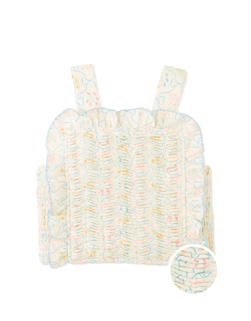 GINGERSNAPS SS26 Martina Trellis Print Smocked Top with Wide Straps & Ruffles