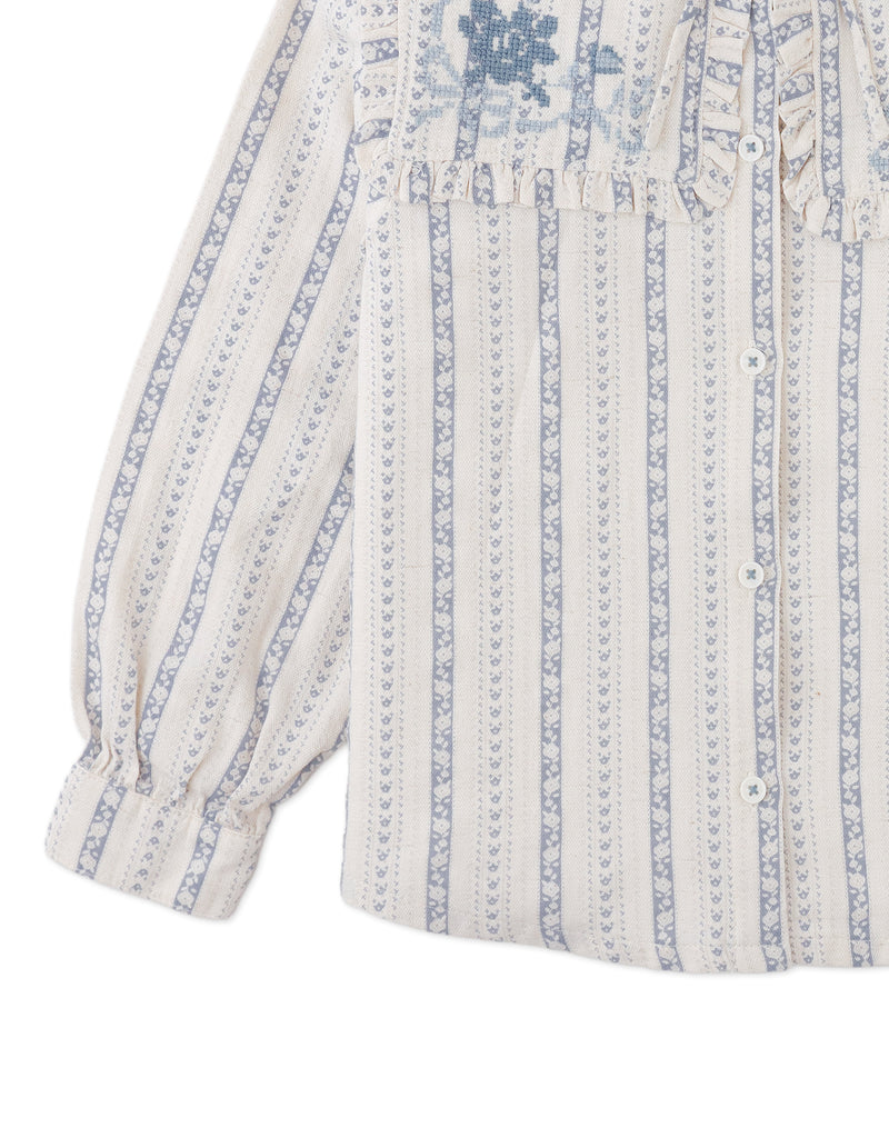 GINGERSNAPS FALL 2026 ESMERALDA BLOUSE WITH EMBROIDERY AND RUFFLE DETAIL