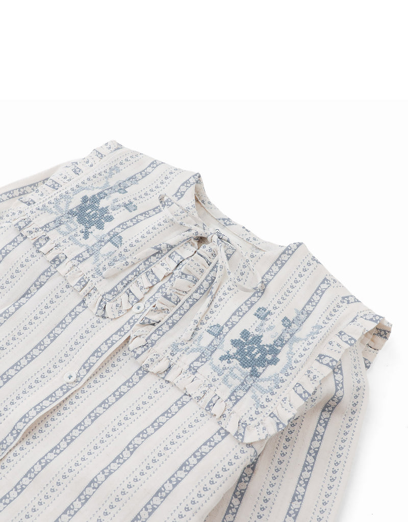 GINGERSNAPS FALL 2026 ESMERALDA BLOUSE WITH EMBROIDERY AND RUFFLE DETAIL