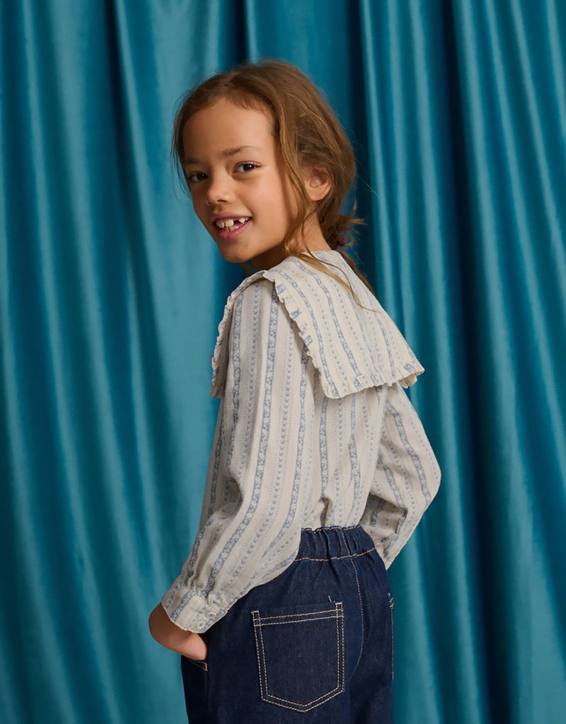 GINGERSNAPS FALL 2026 ESMERALDA BLOUSE WITH EMBROIDERY AND RUFFLE DETAIL