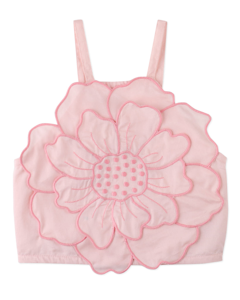 GINGERSNAPS SS26 Eloise Halter Top with Large Flower Appliqué & Contrast Stitching