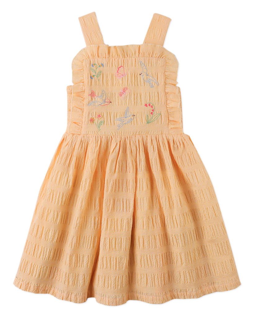 GINGERSNAPS SS26 Emily Ruffled Apron Dress with Botanical Embroidery