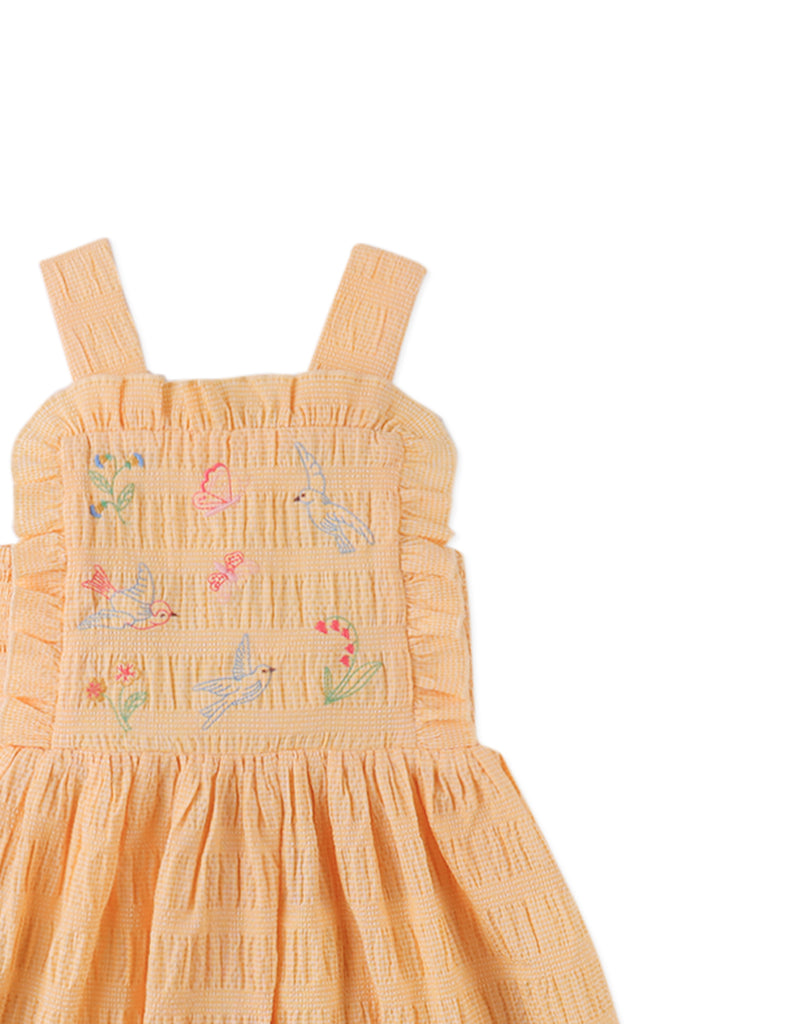 GINGERSNAPS SS26 Emily Ruffled Apron Dress with Botanical Embroidery