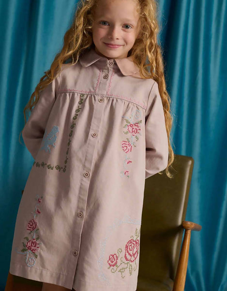 GINGERSNAPS FALL 2026 MINERVA SHIFT DRESS WITH COLLAR AND CROSS STITCH