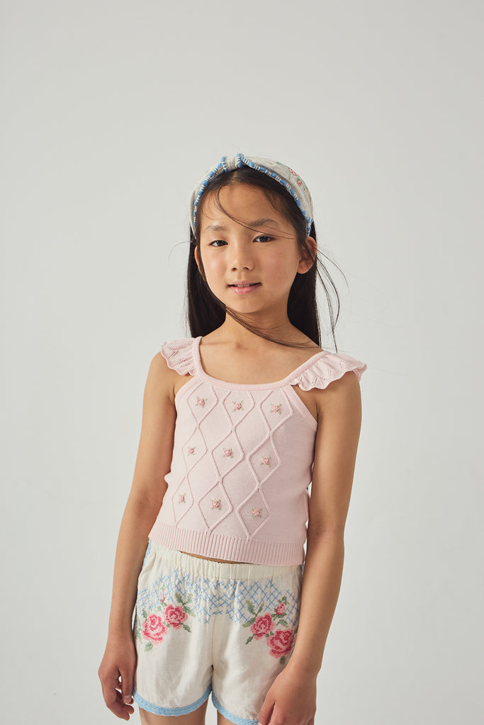 GINGERSNAPS SS26 Nelly Cross-Stitch Shorts with Lace Trims