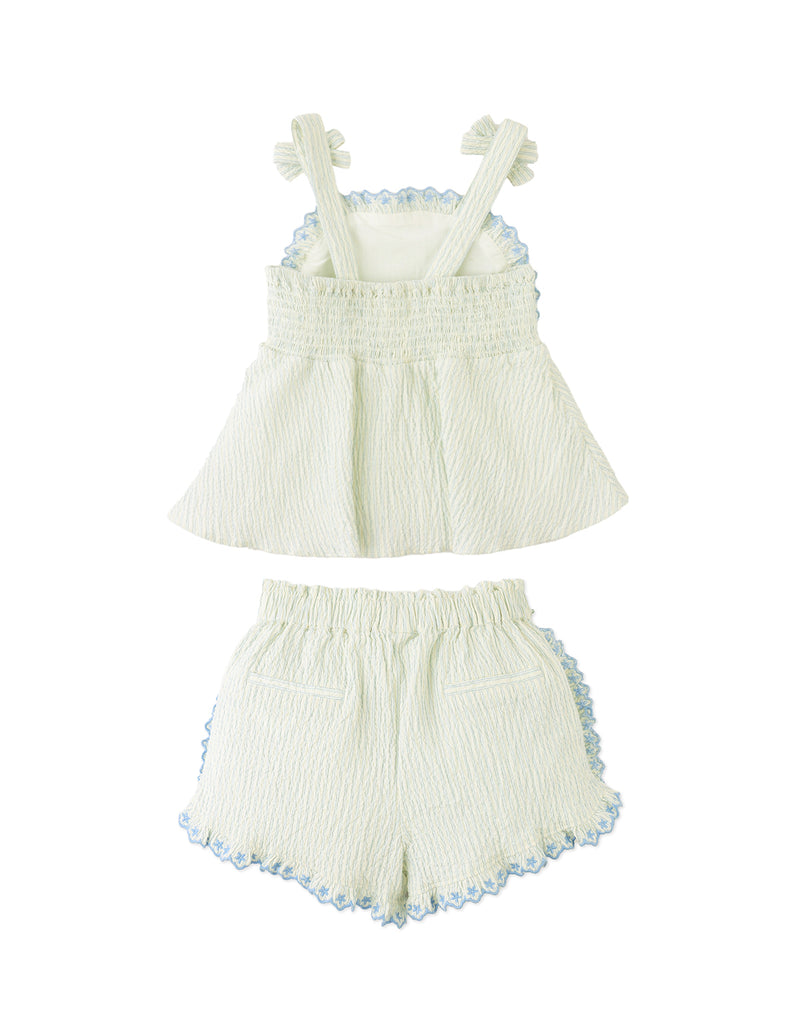 GINGERSNAPS SS26 Isabel Ruffled Striped Apron Top with Tie Straps & Ruffled Shorts (2 pieces)