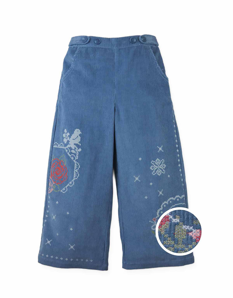 GINGERSNAPS FALL 2026 GLADYS WIDE LEG CORDURY PANTS WITH ROSE DETAIL