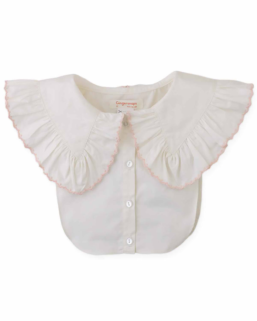GINGERSNAPS FALL 2026 BENEDICTA SWEATER WITH REMOVABLE WOVEN RUFFLED COLLAR