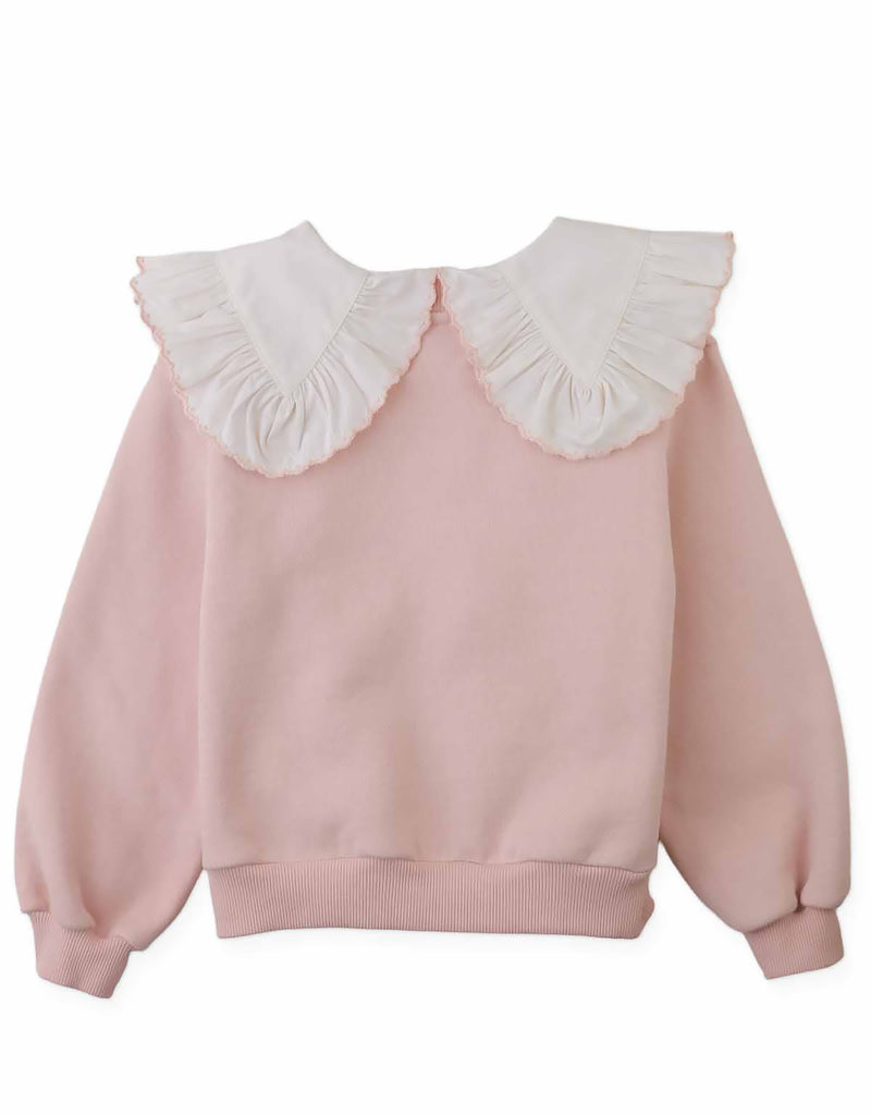 GINGERSNAPS FALL 2026 BENEDICTA SWEATER WITH REMOVABLE WOVEN RUFFLED COLLAR
