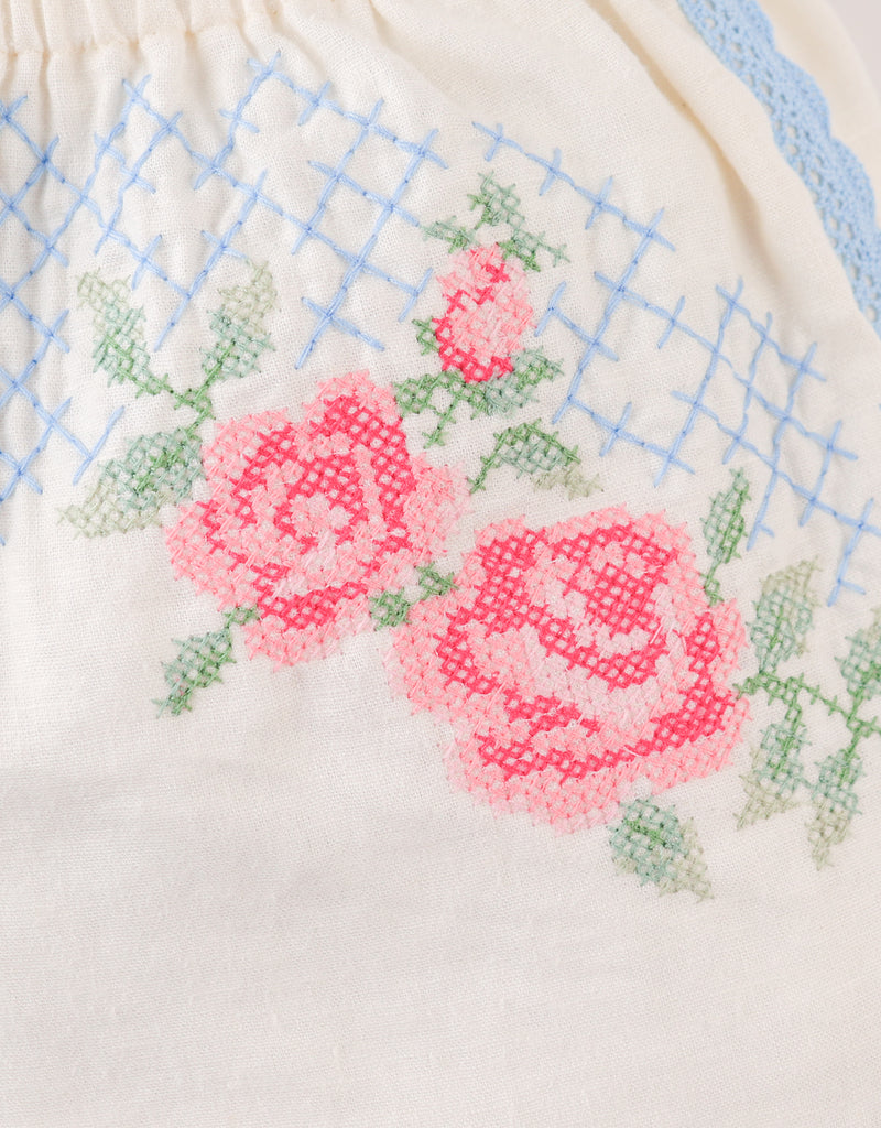 GINGERSNAPS SS26 Nelly Cross-Stitch Shorts with Lace Trims