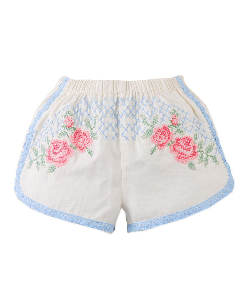GINGERSNAPS SS26 Nelly Cross-Stitch Shorts with Lace Trims