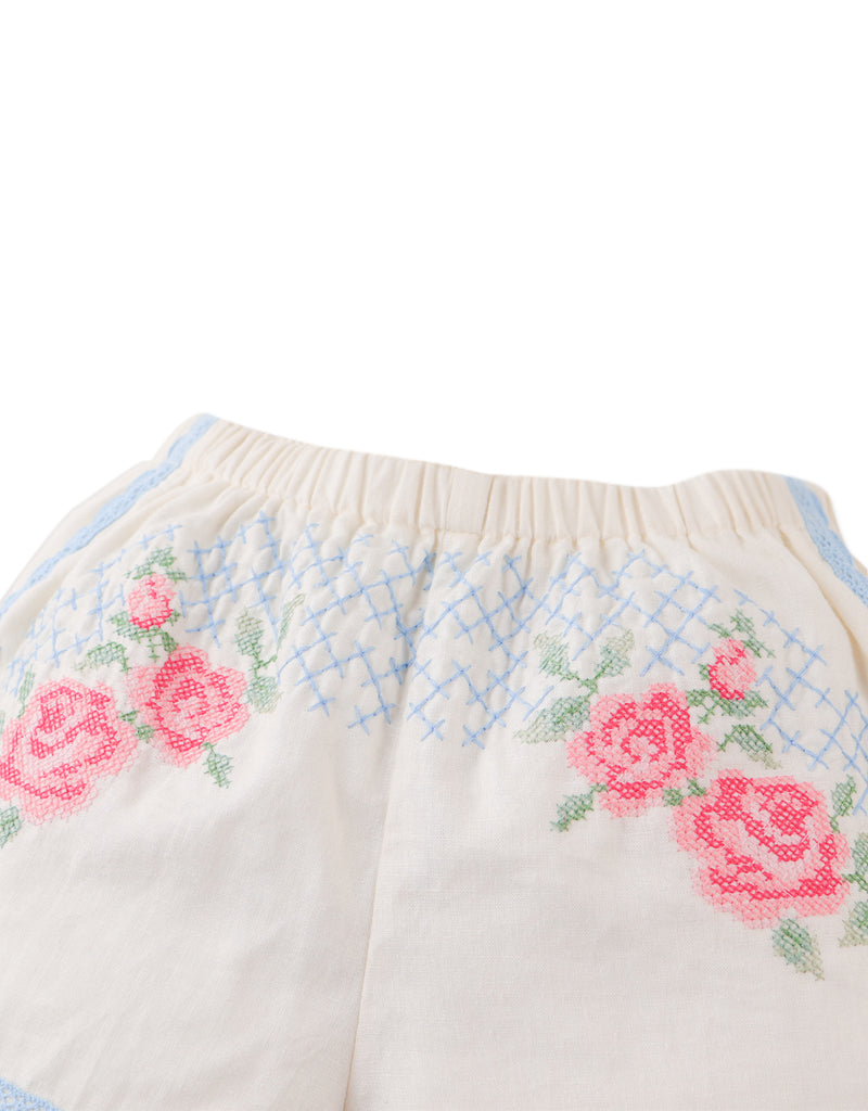 GINGERSNAPS SS26 Nelly Cross-Stitch Shorts with Lace Trims