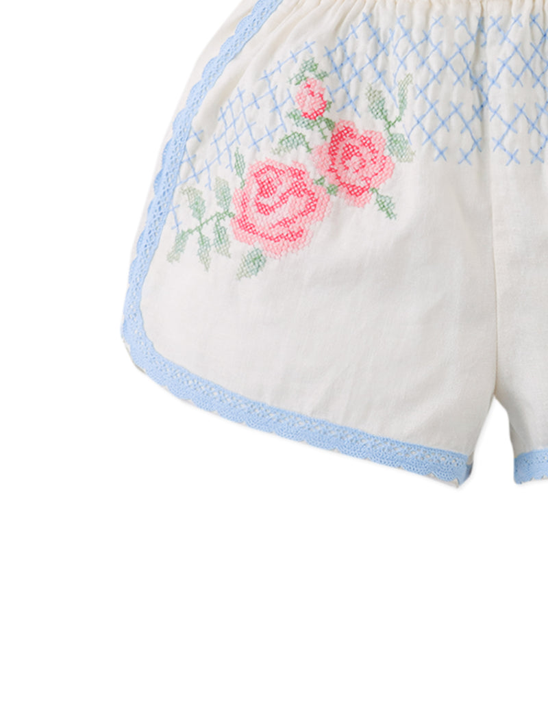GINGERSNAPS SS26 Nelly Cross-Stitch Shorts with Lace Trims