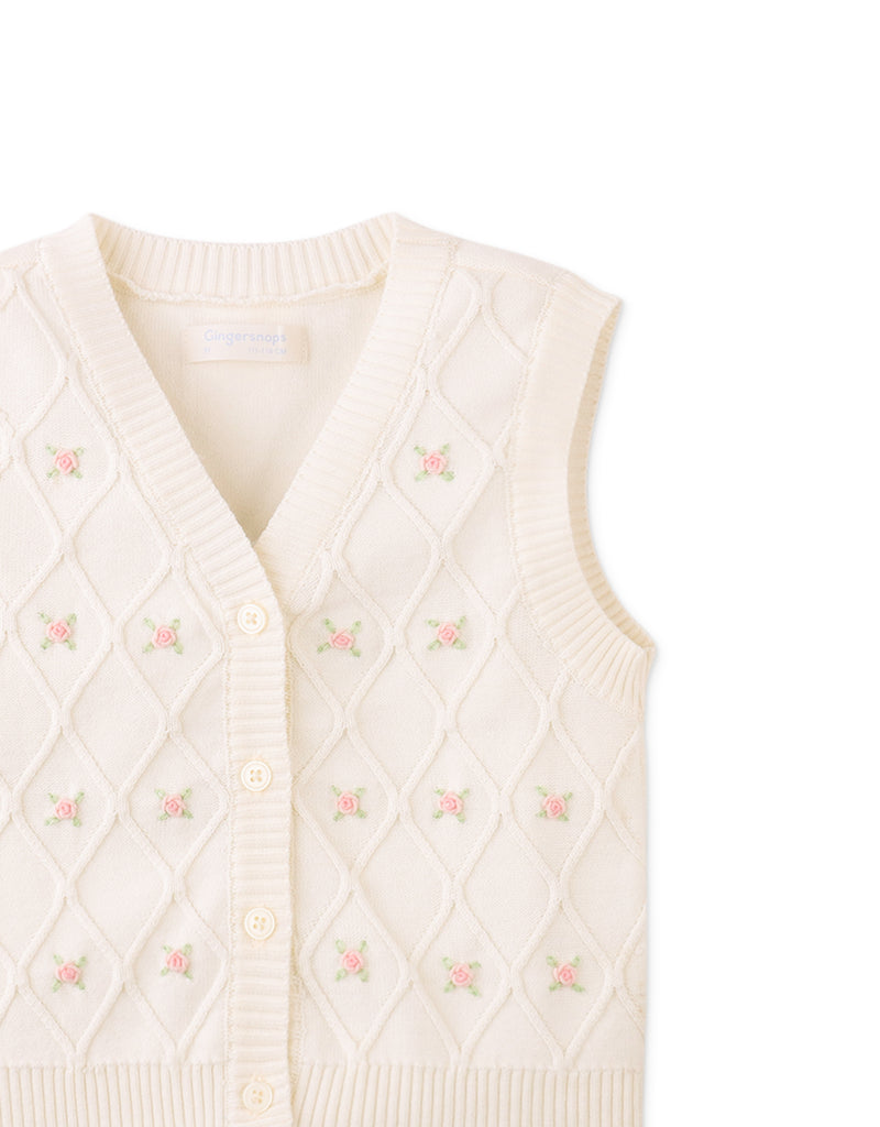 GINGERSNAPS SS26 Louise Trellis Knitted Vest with Bullion Flower Embroidery