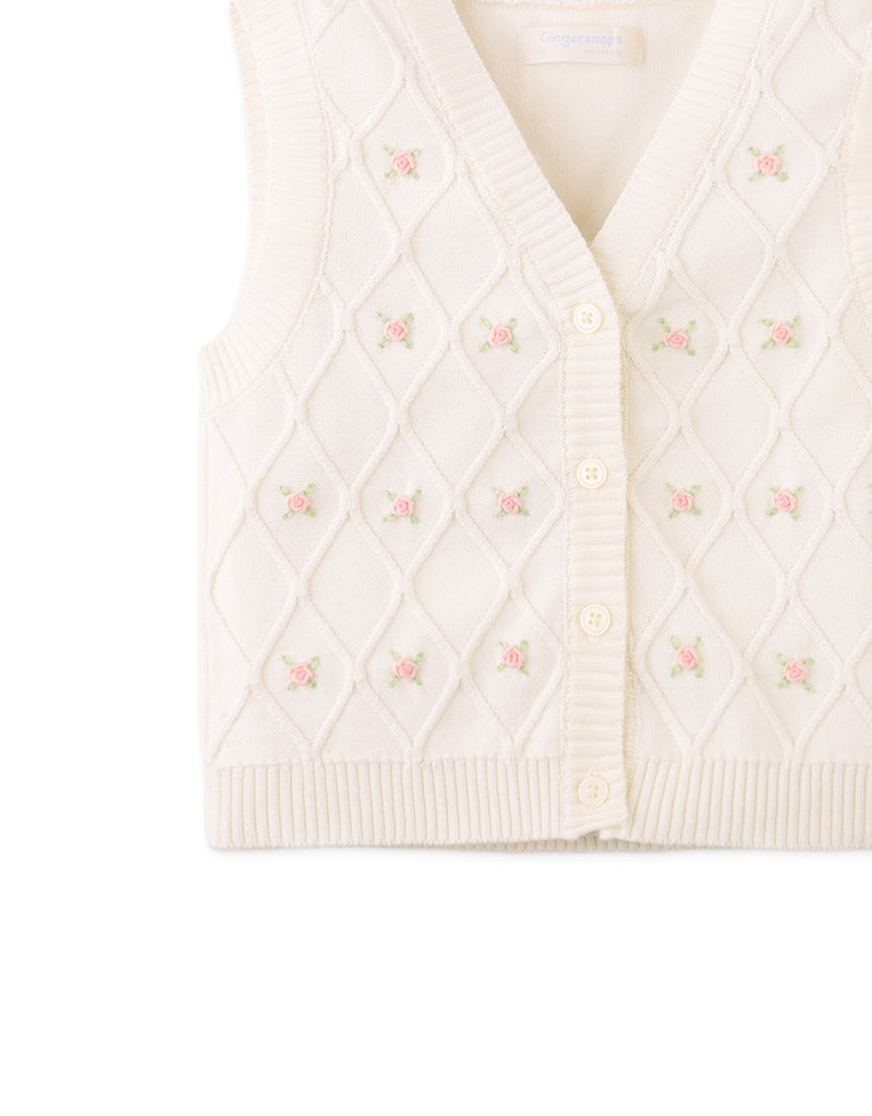 GINGERSNAPS SS26 Louise Trellis Knitted Vest with Bullion Flower Embroidery