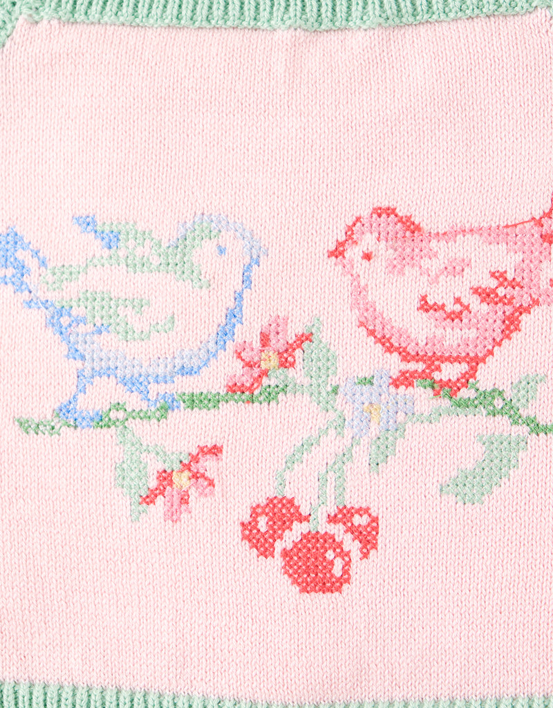 GINGERSNAPS SS26 Baby Rosé Combed Cotton Knit Top with Heart Intarsia Design