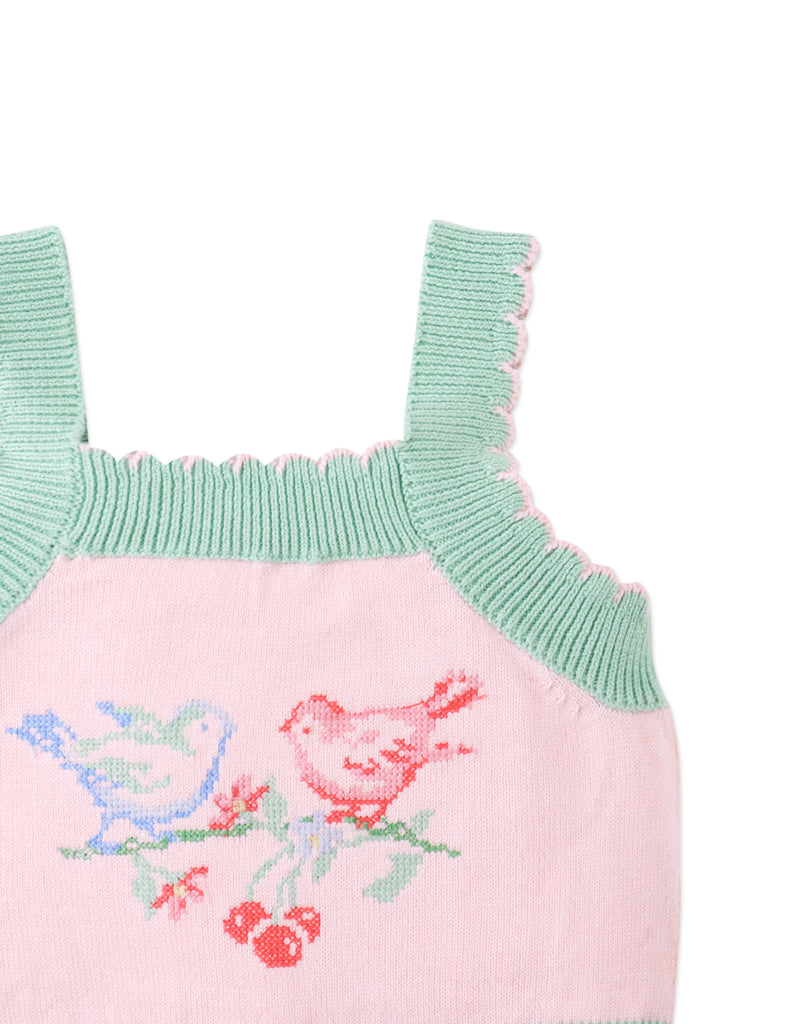 GINGERSNAPS SS26 Baby Rosé Combed Cotton Knit Top with Heart Intarsia Design