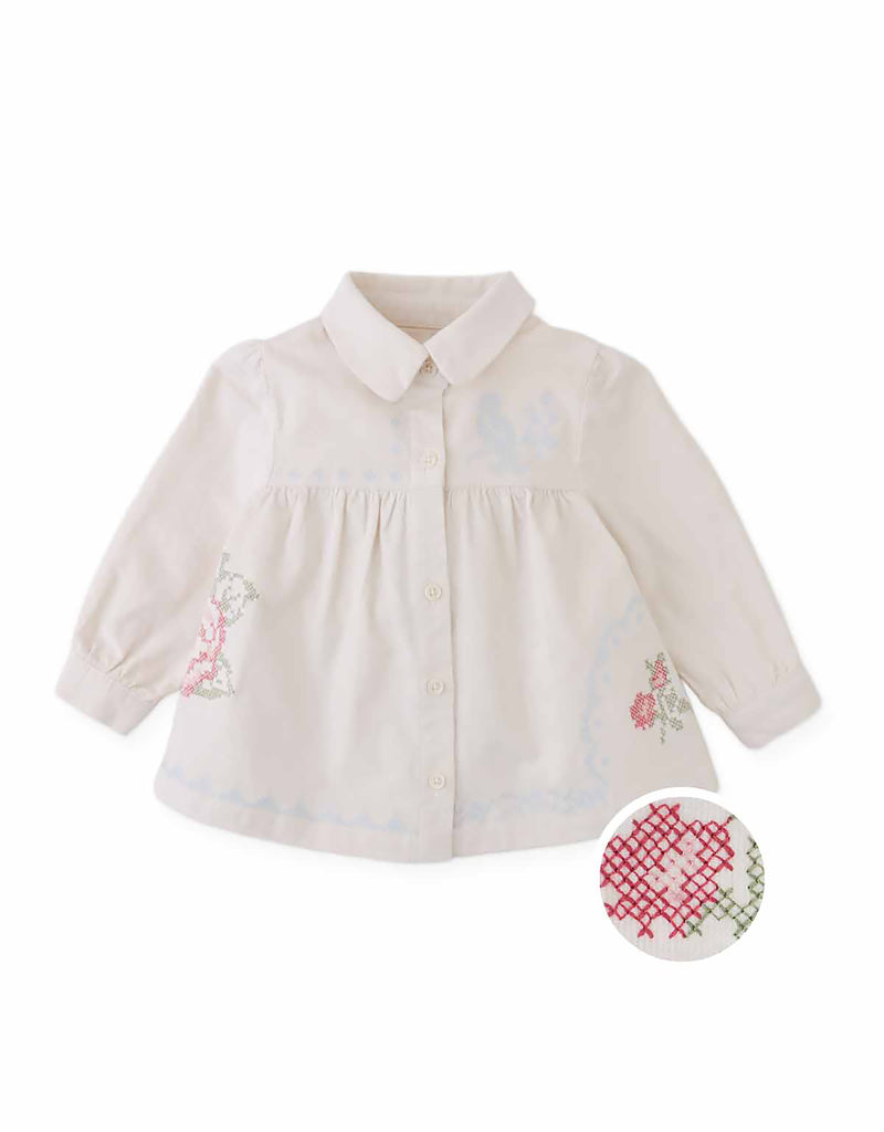 GINGERSNAPS FALL 2026 BABY EDITH COLLARED BLOUSE WITH CROSS STITCH