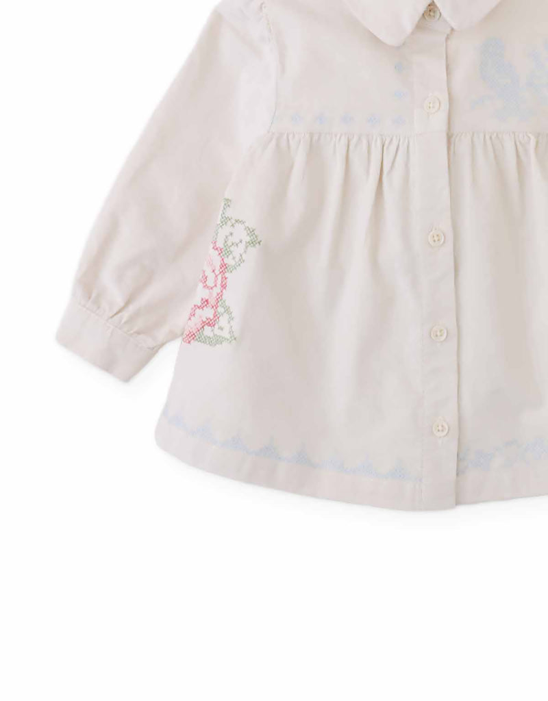 GINGERSNAPS FALL 2026 BABY EDITH COLLARED BLOUSE WITH CROSS STITCH