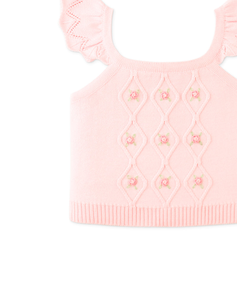 GINGERSNAPS SS26 Baby Georgina Knitted Blouse with Bullion Flower Embroidery
