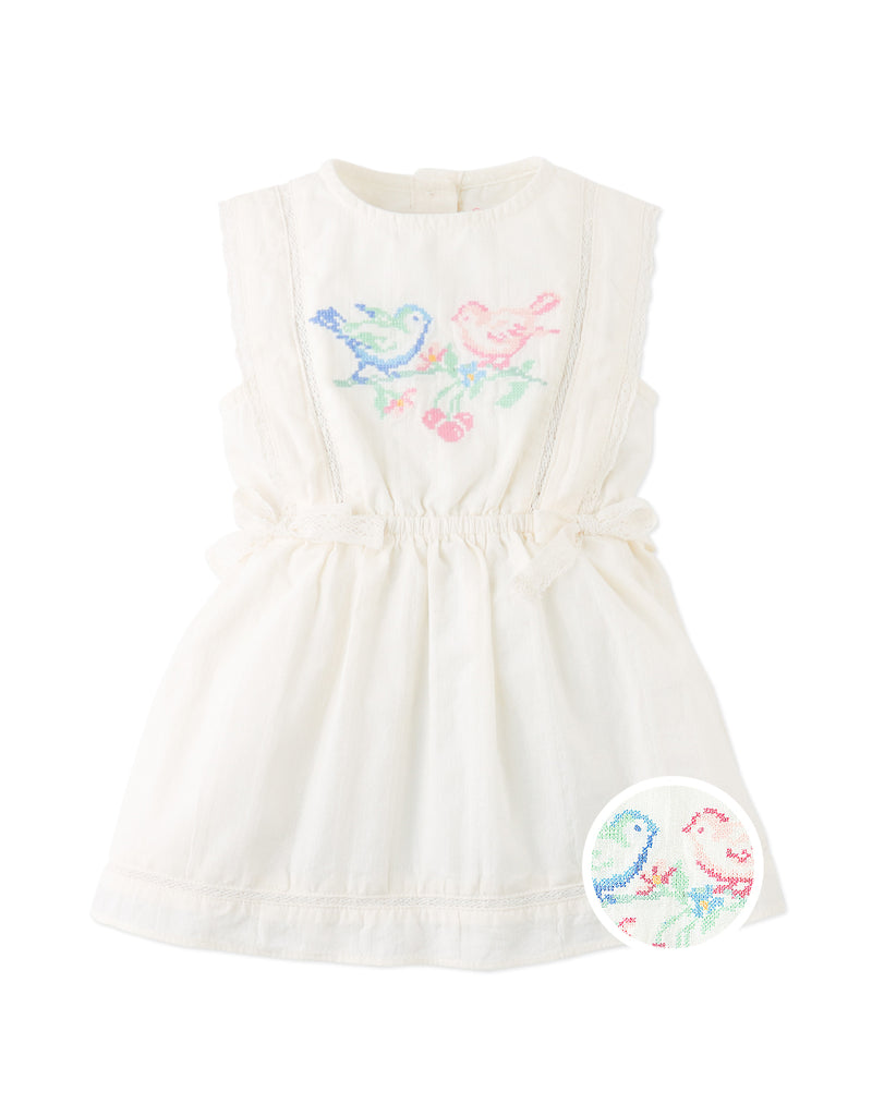 GINGERSNAPS SS26 Baby Charlee Cross-Stitch Embroidered Dress with Waist Bows