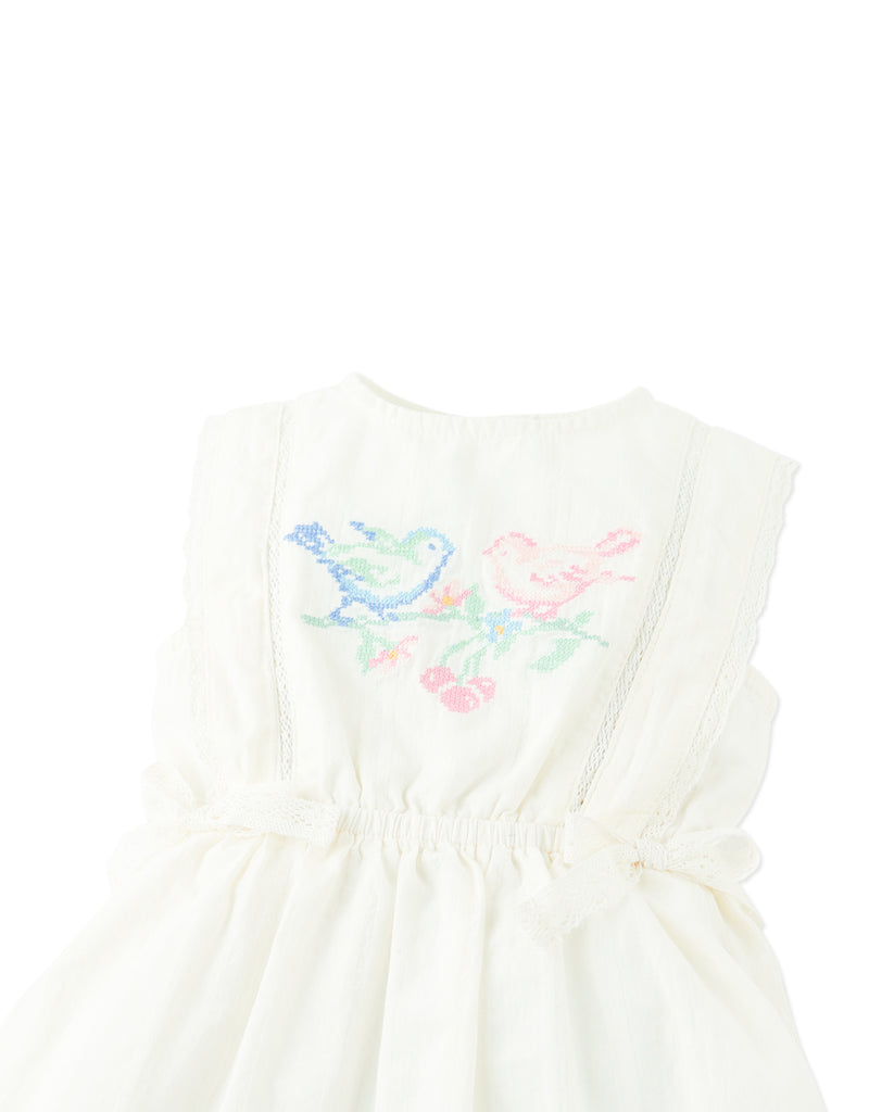 GINGERSNAPS SS26 Baby Charlee Cross-Stitch Embroidered Dress with Waist Bows