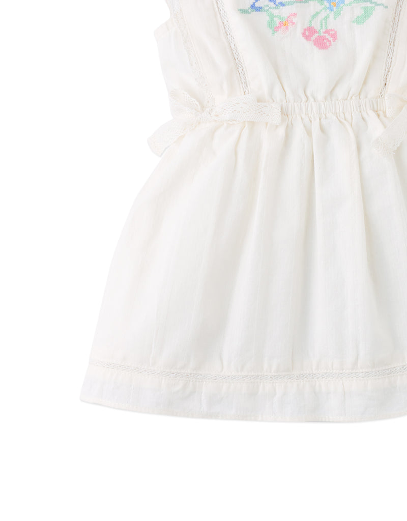 GINGERSNAPS SS26 Baby Charlee Cross-Stitch Embroidered Dress with Waist Bows