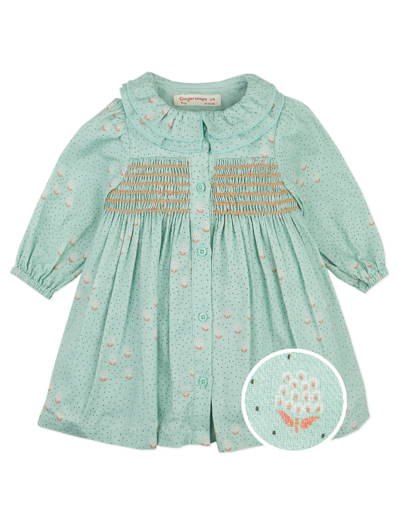 GINGERSNAPS FW25 BABY TILDA LONG SLEEVES MINT GROVE DRESS
